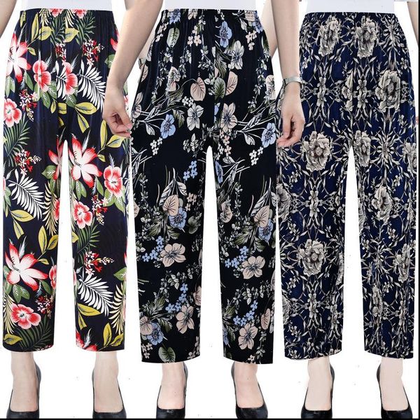 

summer pants 2021 new women casual loose thin straight pants slim high waist floral print trousers beach capris ladies clothing, Black;white