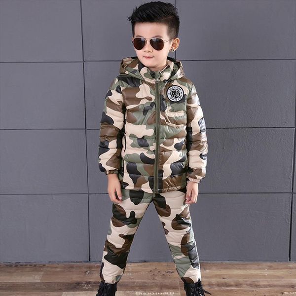 

4 11t boys winter warm clothing set white duck down jacket boy hooded coat pants suit 2pcs outwear
