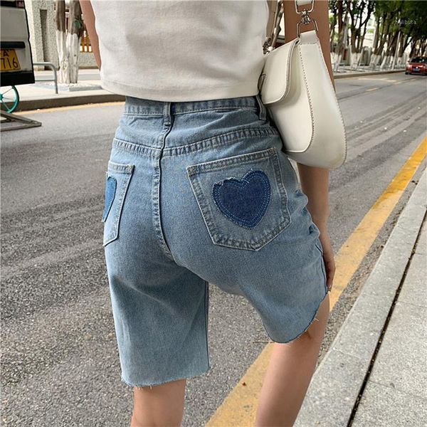 

women's shorts vintage ripped love denim summer 2021 large size high waist frayed harajuku casual jeans, White;black