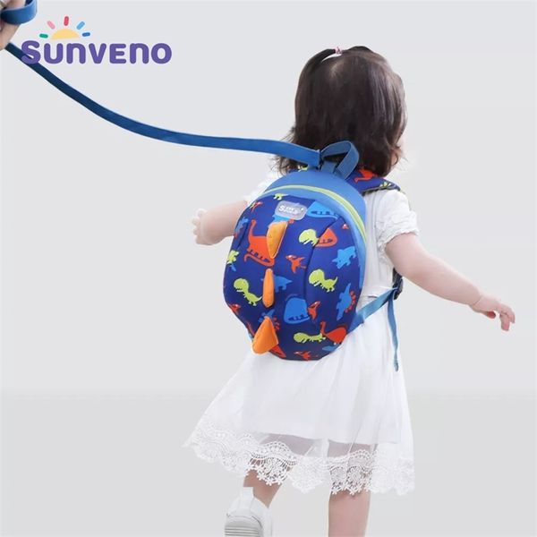 Sunen saco de mochila infantil para meninos meninas criança criança pré-escolar crianças saco de almoço segurança chicote de segurança trela, dinossauro, leve 211025