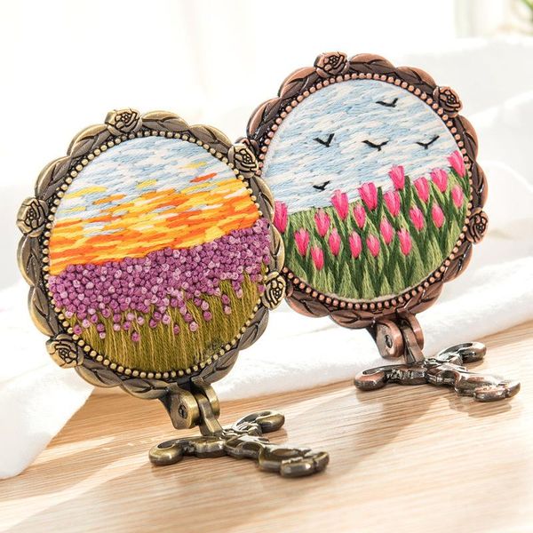 

other arts and crafts creative diy flower mirror embroidery kits makeup needlework handmade swing art handwork craft friend gift home decor
