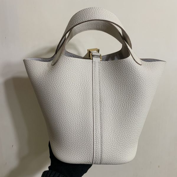 18cm totes marka çanta tasarımcıları kova çantası el yapımı kalite dikiş balmumu hattı togo deri mavi krem ​​Birçok renk toptan fiyat