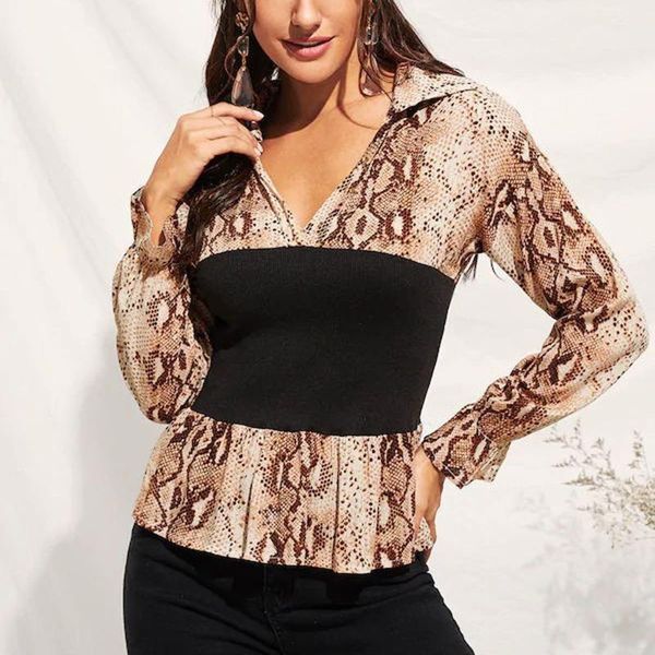 

women's blouses & shirts fashion womens long sleeve sweatshirt snake printed causal blouse haut dentelle femme 2021, White