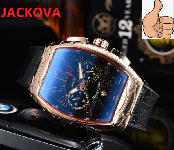 Popular Funcional Relógio Funcional Homens 43mm Genuíno Banda De Couro Quartz Relógio De Alta Qualidade Hip Hop Tempo Mundial À Prova D 'Água Analog Clocks Montre de Luxe