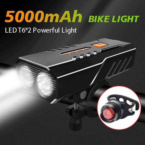 5000 mAh bicicleta luz conjunto de farol lanterna para bicicleta lâmpada recarregável lâmpada executando led usb bycicle luzes iluminação y1119