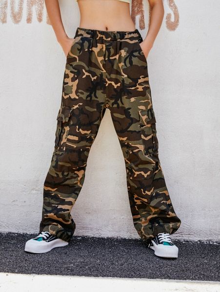 

romwe camo cargo pants x6gg#, Black;white