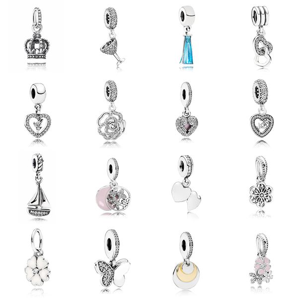 

new 2021 100% 925 sterling silver crown rose butterfly pendant fit diy original bracelet fshion jewelry gift, Black