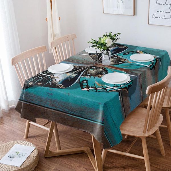 

table cloth wooden texture turquoise butterfly waterproof dining tablecloth kitchen decorative coffee cuisine party cover