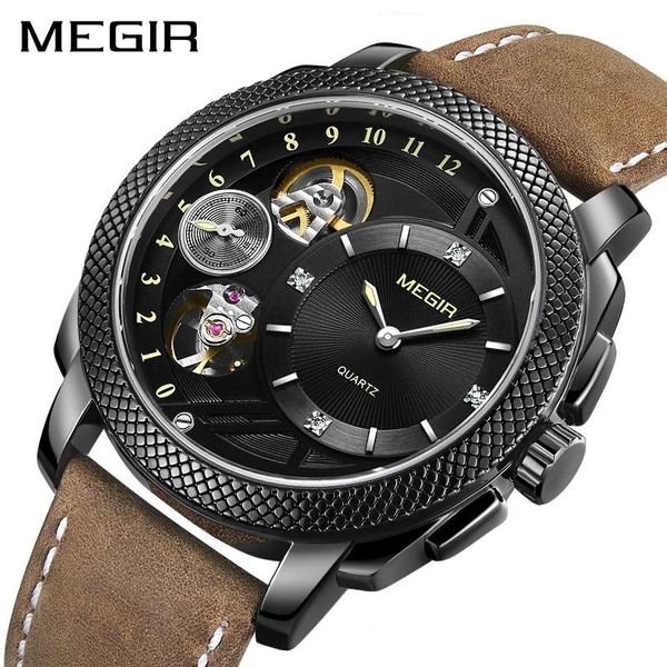 

wristwatches megir 2021 luminous waterproof simplicity fashion male business quartz men sports belt wrist watches relogio masculino 2091g, Slivery;brown