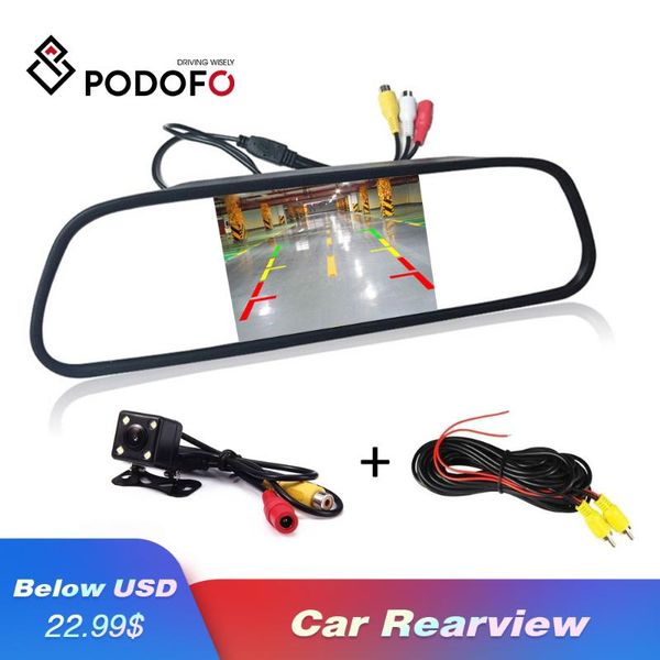 

car video podofo hd 4.3 inch monitor mirror screen tft lcd color display parking system for rear view camera night vision reversing