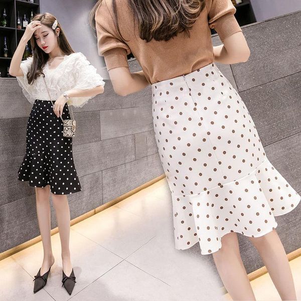 

skirts 2021 summer korean women's high waist hip skirt sky wave dot fishtail, Black