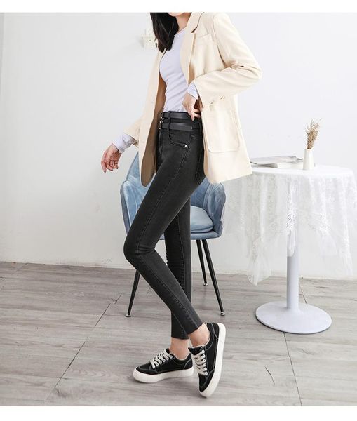 

women's pants & capris 858.high waist women jeans buttons female, Black;white