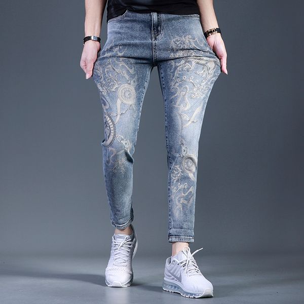 

printed stretching mode jeans 2021 casual summer ny ankle-length adjustment pants 8qvt, White;black