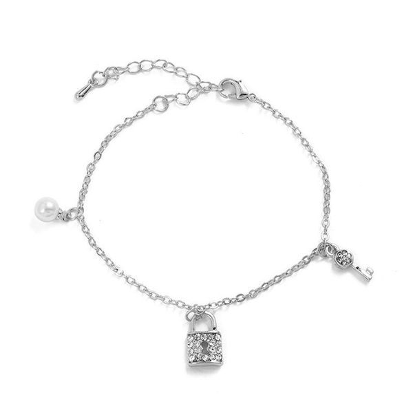 

link, chain creative gold silver color key lock bracelet exquisite rhinestone pearl hand accessories fashion party jewelry girl gift, Black