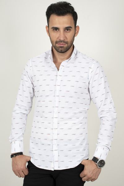 

White-blue 100 Cotton Normal Mould Male Shirt Dot Pattern Long Four Seasons Clothing 2003159 Bqdl, White;black