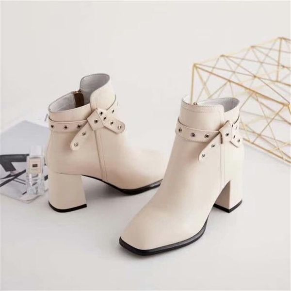 

boots female shoes women zipper bota square toe chaussures femme winter ladies buckle butterfly-knot, Black