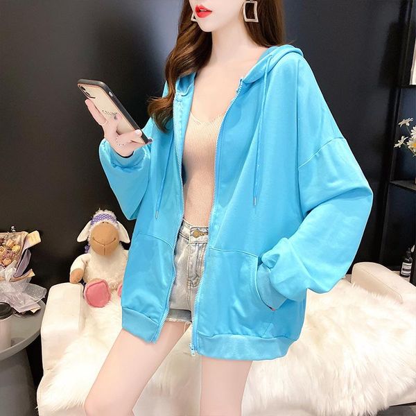 

women's hoodies & sweatshirts loose thin women baseball uniform jacket 2021 spring summer fashion ins korean style leisure solid color, Black