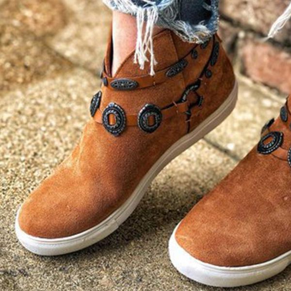 

boots doratasia retro women flock solid designer shoes 2021 casual round toe buckle autumn, Black