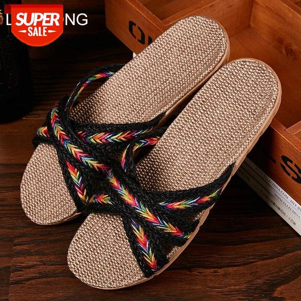

LCIZRONG High Quality Soft Linen Home Slippers Women 35-45 Large Size Slapping Beach Flip Flops 6 Colors Unisex Family Slippers #TV2F, Black