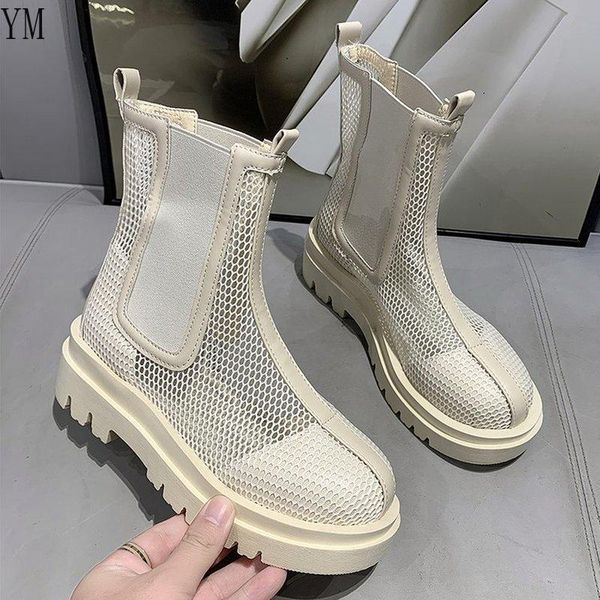 

sandals ly arrived 2021 beige women cool boots mesh breathable round toe female botas de mujer bottine femme, Black