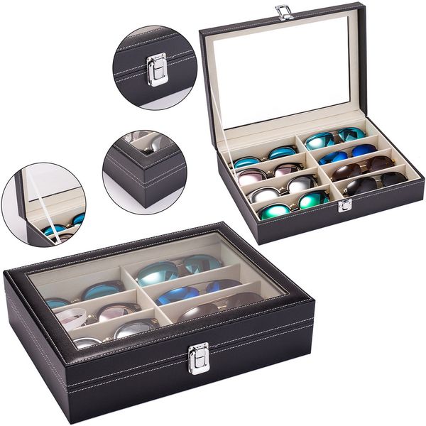 

8 grids one layers eyeglasses leather display case sunglasses lockable storage box holder organizer jewelry watch storage box