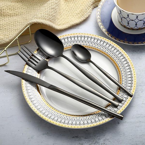 

full tablewarefork spoons knives cutlery black gold cutlery set stainless steel dinner set black spoon 4 pcs dropshipping