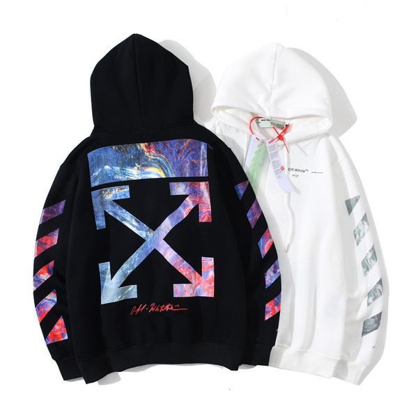 

men's fashion brand oil painting blue stripe arrow long sleeve hooded sweater, Black