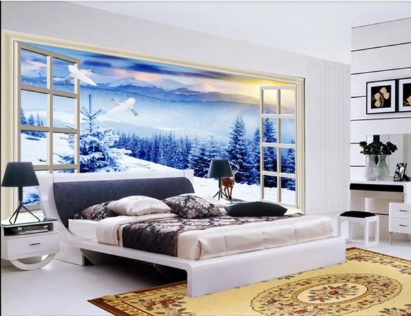 

wallpapers beautiful scenery snow landscape tv background wall decoration painting outside the window