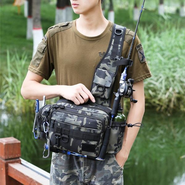 

fishing accessories multifunction bag 1000d waterproof high capacity tackle lure shoulder hunting canvas waist bags 27x20x13cm
