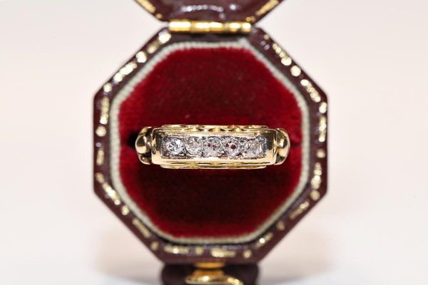 

cluster rings perfect vintage 18k gold original natural diamond decorated pretyy band style ring, Golden;silver