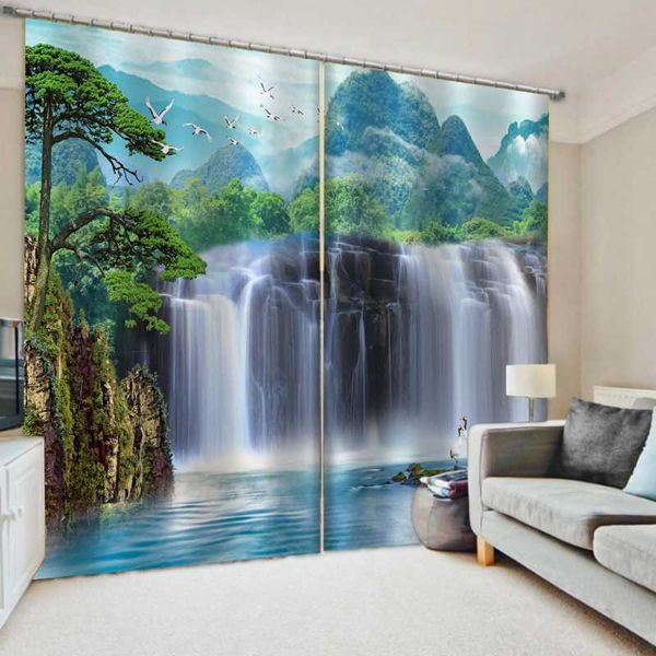 

curtain & drapes luxury blackout 3d window curtains for living room bedroom blue scenery waterfall decoration