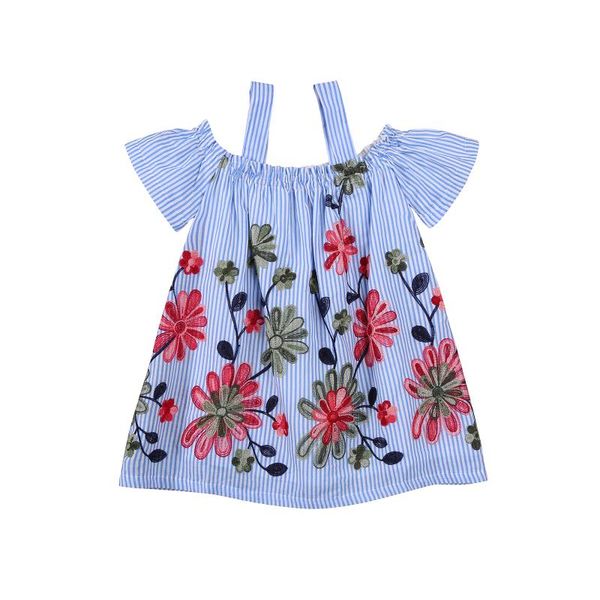

girl's dresses girls' summer children's embroidery princess off-shoulderflower print sweet style girls casual wholesale, Red;yellow