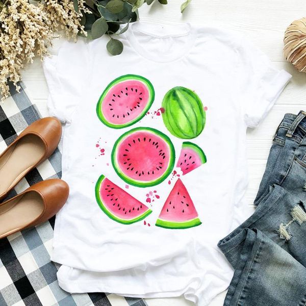 

women lady watermelon beach fruit flower 90s cartoon print ladies t tee tshirt womens shirt clothes female graphic t-shirt, White