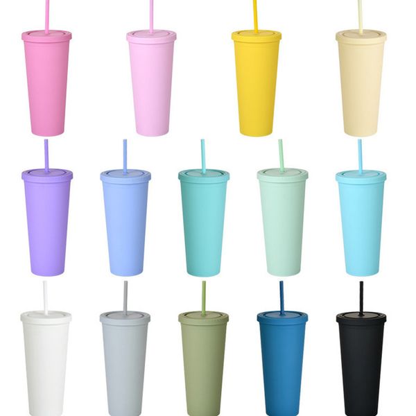 

with straw 22oz colored tumbler double layers as material straight bottle water mug coffee cup plain plastic frosted sport bottles h32p2zx