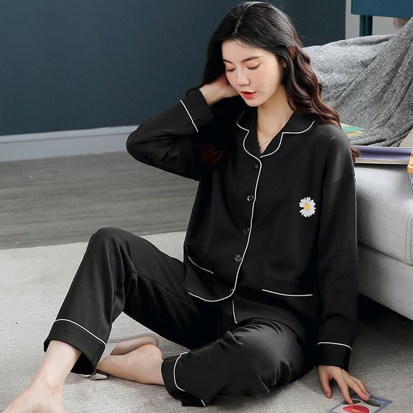 

autumn pijama kawaii cotton pajamas set women pyjama homewear cardigan sleepwear plus size loose night suit female pujamas mujer yzxr, Black;red