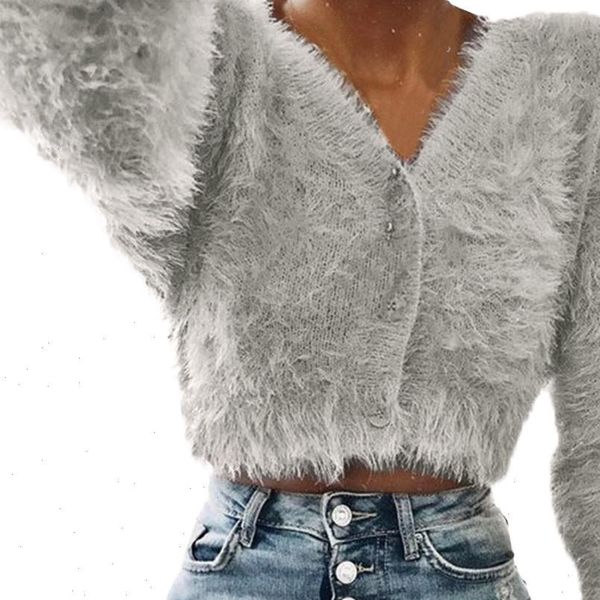 

jaycosia 2021 women fashion v neck long sleeve furry casual sweater crop popular ropa mujer invierno 1119, White;black
