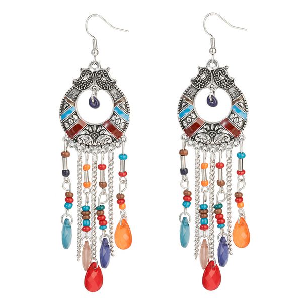 

bohemian classic women's dangle corful crystal tassel earrings 2021 fashion jewelry silver color flower wedding earring hangers