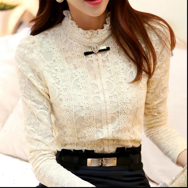 

blusas mujer de moda 2021 autumn long sleeve women shirts lace blouse women plus size women womens and blouses a444, White