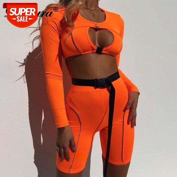 

dulzura 2019 summer women two piece set hollow out outfits streetwear matching sets co ord set reflective shorts crop #rd3d, White