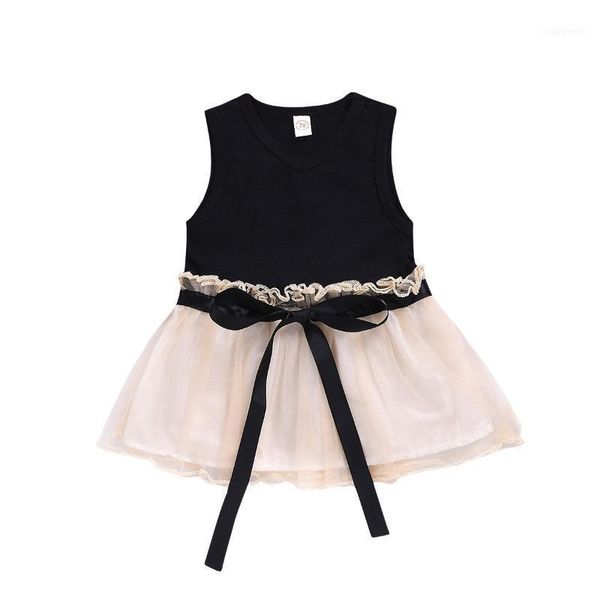 

clothing sets summer girl sleeveless net gauze dress children bow princess sister outfit11, White