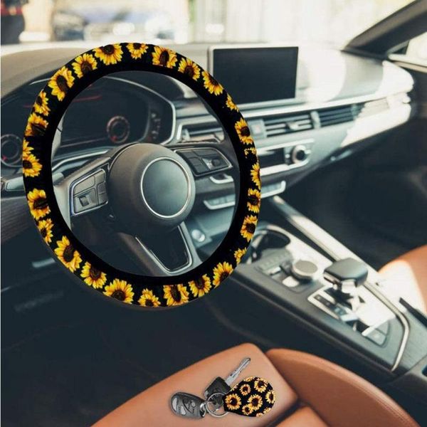 

steering wheel covers 6 pcs car universal interior cover set sunflower print seat belt shoulder strap keyring vent decoration