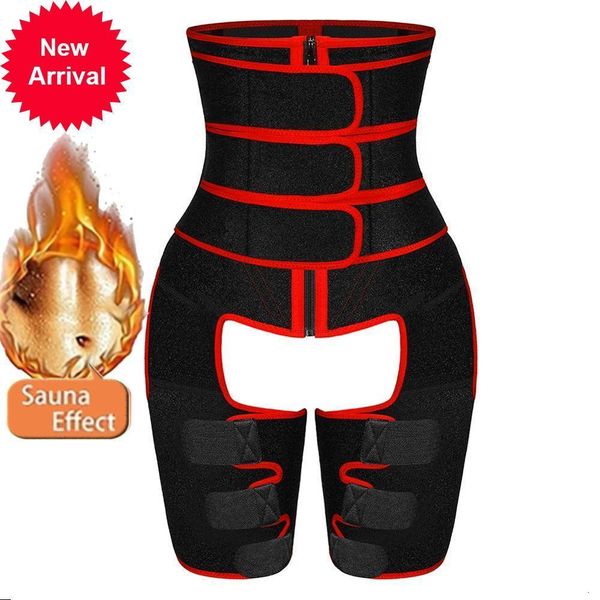 

lover-beauty women shapewear 3 strap waist shapers fat burning compress leg trimmers neoprene band thigh slimmer wrap belt, Black;white