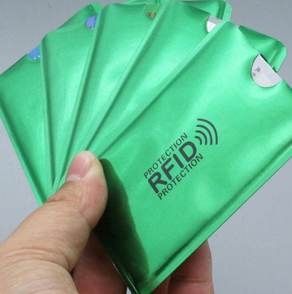 Xiruoer Laser Verde Alumínio Folha Mangas Anti-Scan Scan Sleeve RFID Bloqueio de Cartão Titular Carteira NFC Reader Leitor Protetor 1000PCS