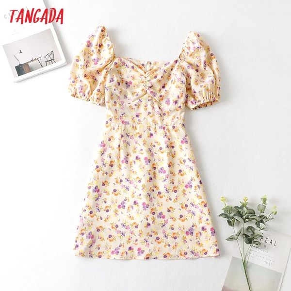 

casual dresses tangada 2021 summer women flowers print french style dress puff short sleeve ladies sundress ja64, Black;gray