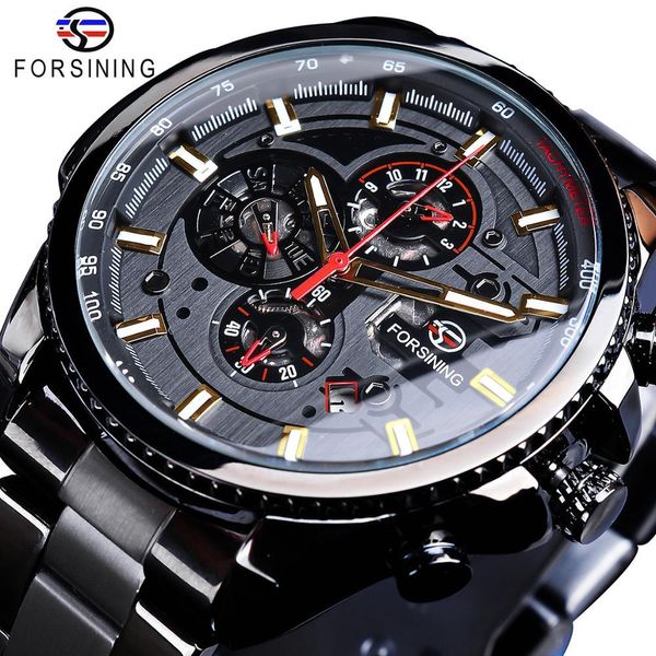 

watches forsining 2021 classic black clock steampunk series complete calendar men's sport mechanical automatic brand luxury, Slivery;brown