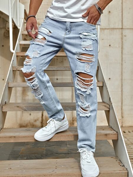 

men ripped washed jeans e5t0#, Blue
