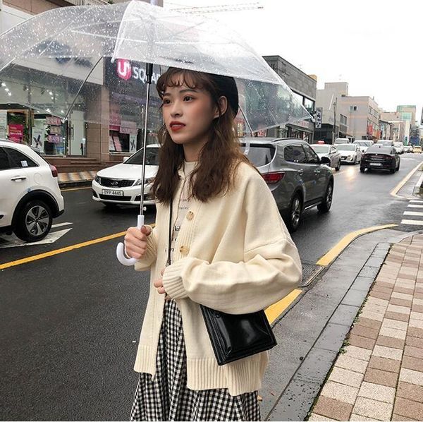 

women's knits & tees solid color single-breasted lapel sweater sweaters japanese kawaii ulzzang female korean harajuku clothing for wom, White