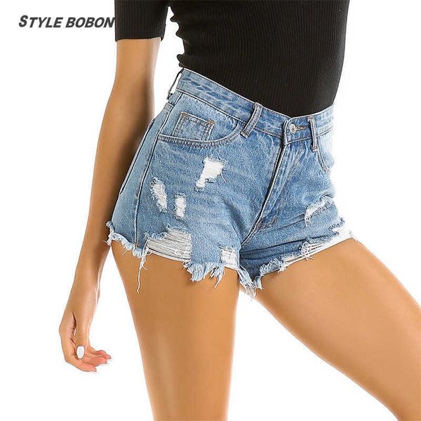

jeans women's in 2021 spring hole shorts large, Blue