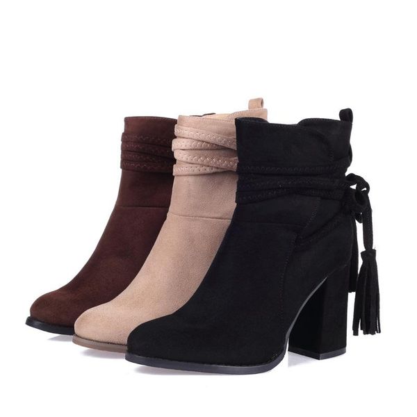 

boots women's bare 2021 spring female round head leather side zipper high heel shoes, Black