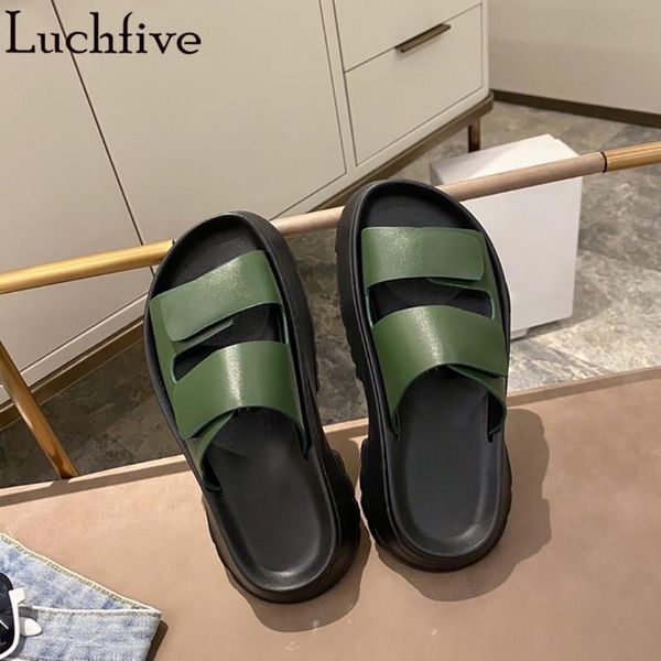 

summer open toe leisure slippers runway wedges shoes fashion casual flats green black women's shoes